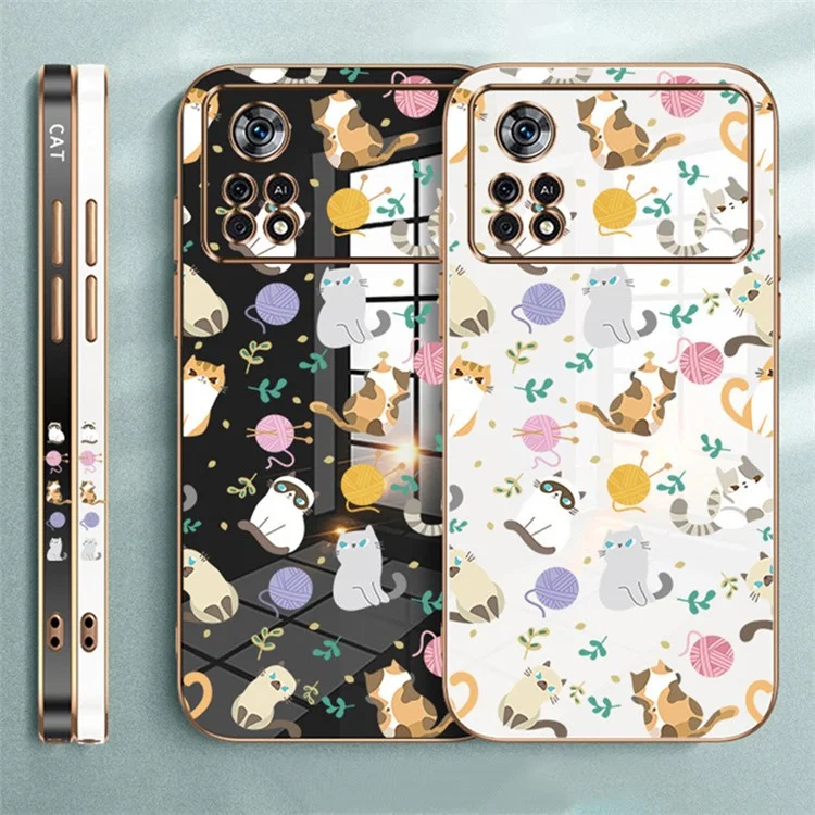RZANTS Soft TPU Case for Xiaomi Poco X4 Pro 5G , Electroplating Yarn Ball Cat Pattern Cellphone Cover - White