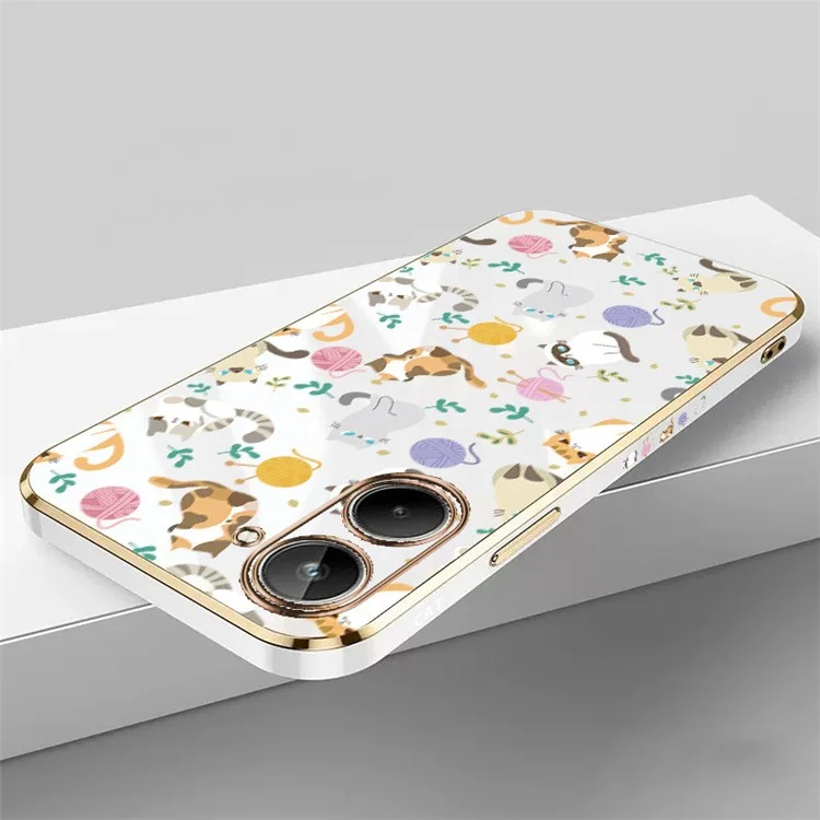RZANTS For Realme 10 4G Yarn Ball Cat Pattern Phone Cover Electroplating TPU Phone Case - White