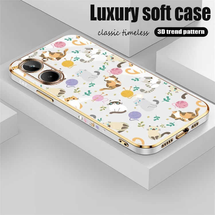 RZANTS For Realme 10 4G Yarn Ball Cat Pattern Phone Cover Electroplating TPU Phone Case - White