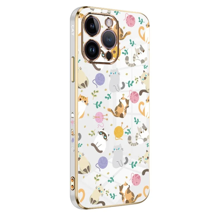 RZANTS For iPhone 12 Pro Electroplating Phone Case Yarn Ball Cat Pattern Anti-drop TPU Phone Cover - White