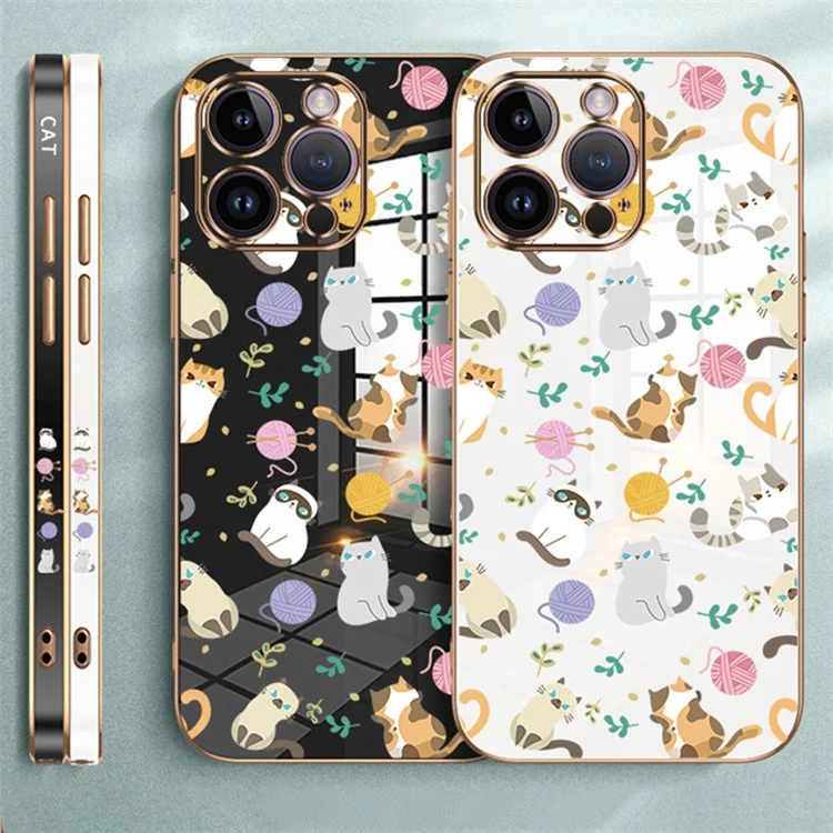 RZANTS For iPhone 12 Pro Electroplating Phone Case Yarn Ball Cat Pattern Anti-drop TPU Phone Cover - White