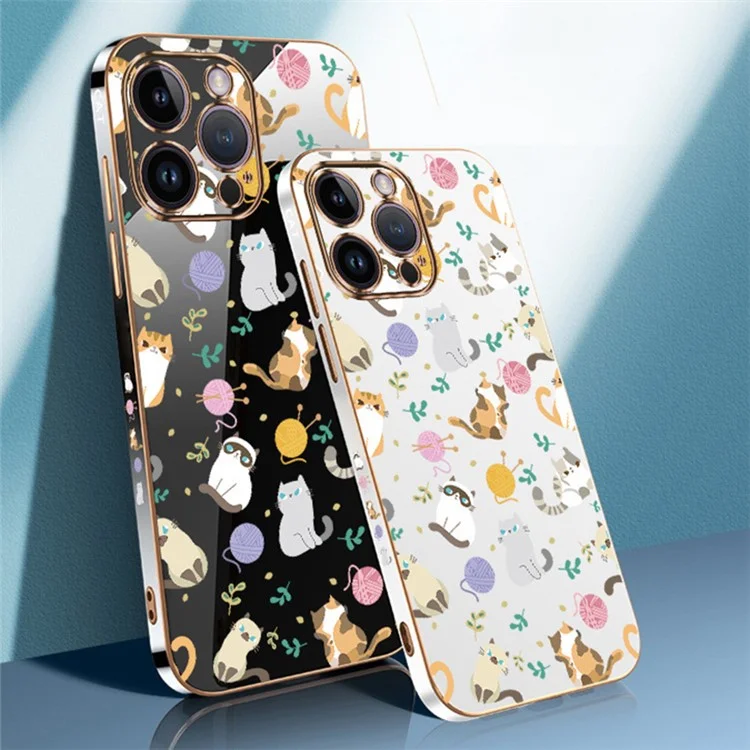 RZANTS For iPhone 12 Pro Electroplating Phone Case Yarn Ball Cat Pattern Anti-drop TPU Phone Cover - White