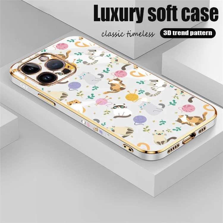 RZANTS For iPhone 13 Pro Max Phone Cover Electroplating Yarn Ball Cat Pattern TPU Phone Back Case - White