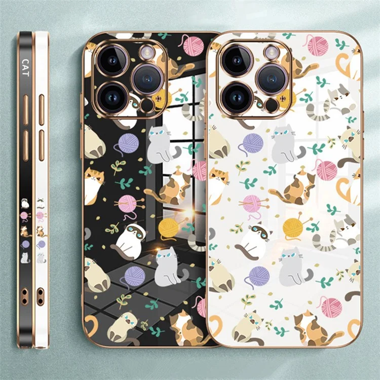 RZANTS For iPhone 14 Pro Electroplating Phone Case Yarn Ball Cat Pattern TPU Protective Cover - White