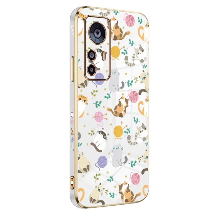 RZANTS For Xiaomi 12T Pro 5G Phone Case Yarn Ball Cat Cartoon Pattern Electroplating TPU Cover - White