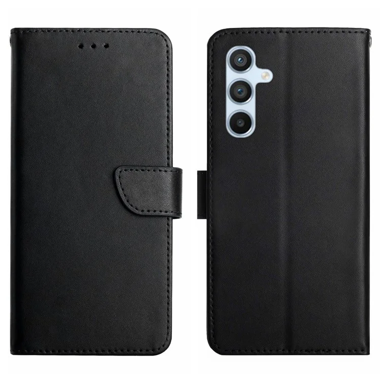 HT02 Genuine Leather Phone Case per Samsung Galaxy M14 5G, Custodia Protettiva Wallet Flip con Supporto - Nero