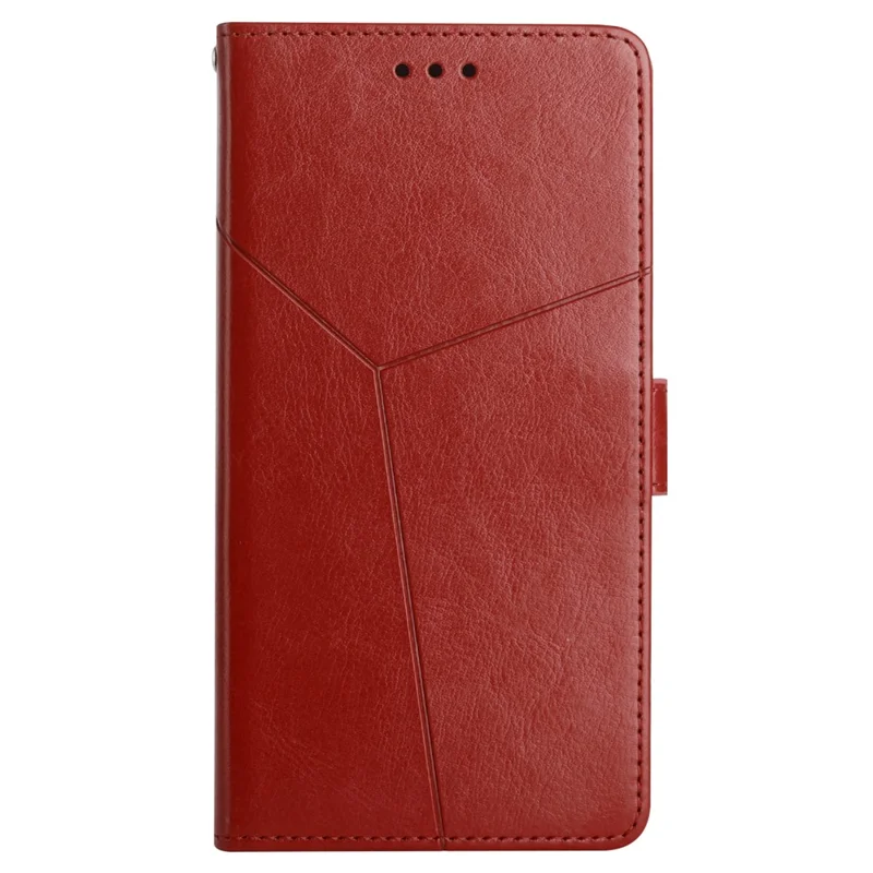 For Samsung Galaxy M14 5G HT01 Wallet Phone Case PU Leather Y-shaped Line Imprinted  Stand Cover - Brown