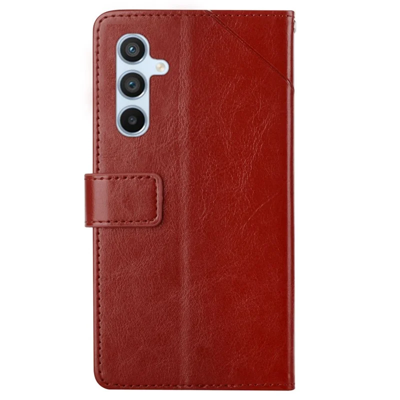 For Samsung Galaxy M14 5G HT01 Wallet Phone Case PU Leather Y-shaped Line Imprinted  Stand Cover - Brown