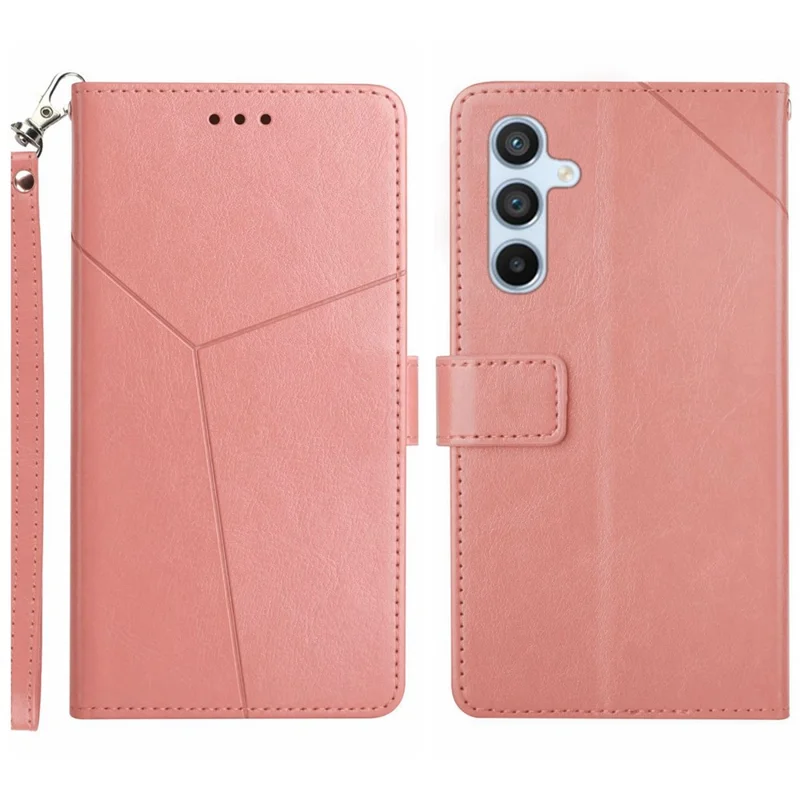 Für Samsung Galaxy M14 5G HT01 Wallet Phone Case PU Leder Y-förmige Linienprägung Stand Cover - Pink