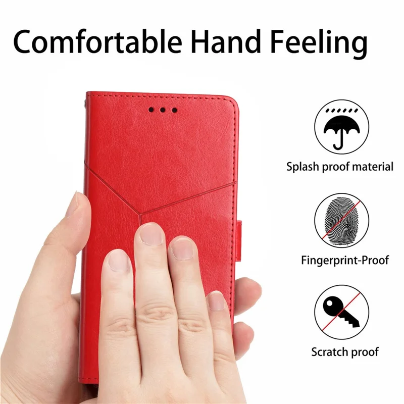 Para Samsung Galaxy M14 5G HT01 Funda de Teléfono con Cartera de Piel Sintética con Línea en Forma de Y Impresa y Soporte - Rojo