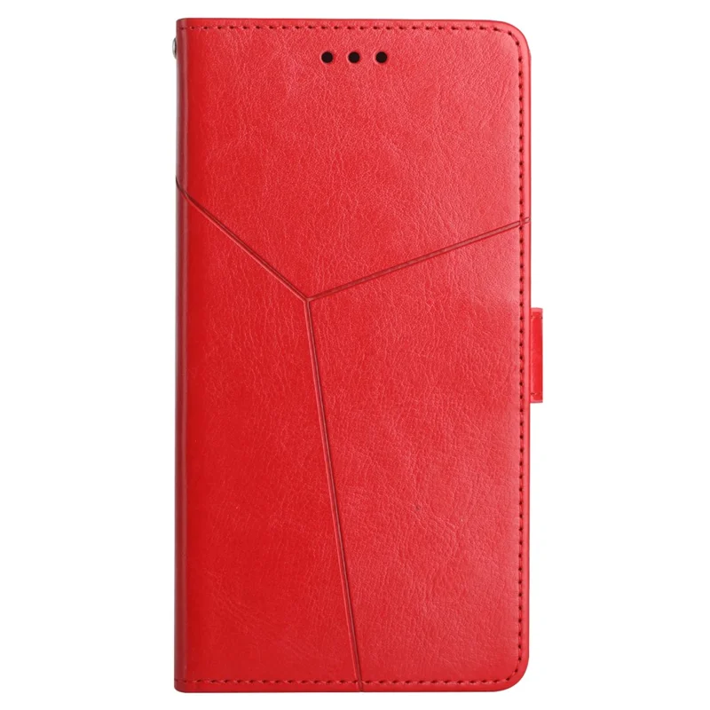 Para Samsung Galaxy M14 5G HT01 Funda de Teléfono con Cartera de Piel Sintética con Línea en Forma de Y Impresa y Soporte - Rojo