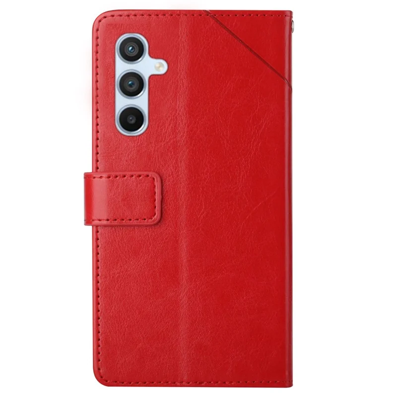 Para Samsung Galaxy M14 5G HT01 Funda de Teléfono con Cartera de Piel Sintética con Línea en Forma de Y Impresa y Soporte - Rojo