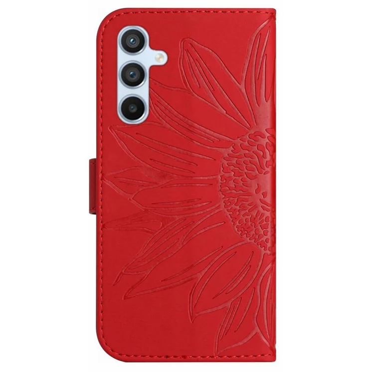 Per Samsung Galaxy M14 5G HT04 Sunflower Pattern Phone Case PU Leather Cover Stand Wallet con Tracolla - Rosso