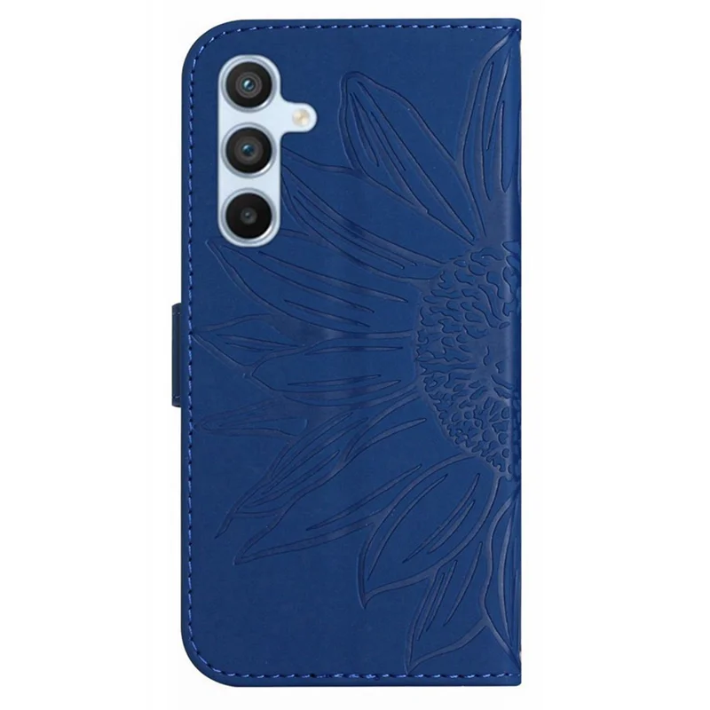 For Samsung Galaxy M14 5G HT04 Cell Phone Cover Leather Phone Case Sunflower Imprinted Stand Wallet - Sapphire