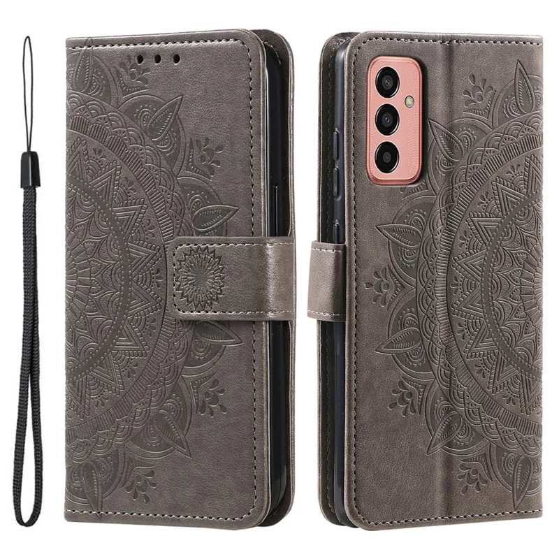 Per Samsung Galaxy M14 5G Custodia Portafoglio Stand Flip Cover Mandala Flower Pattern Custodia in Pelle - Grigia
