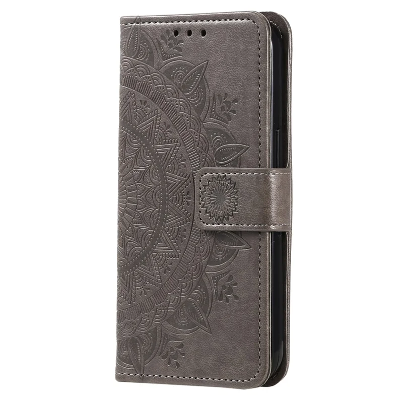 Per Samsung Galaxy M14 5G Custodia Portafoglio Stand Flip Cover Mandala Flower Pattern Custodia in Pelle - Grigia