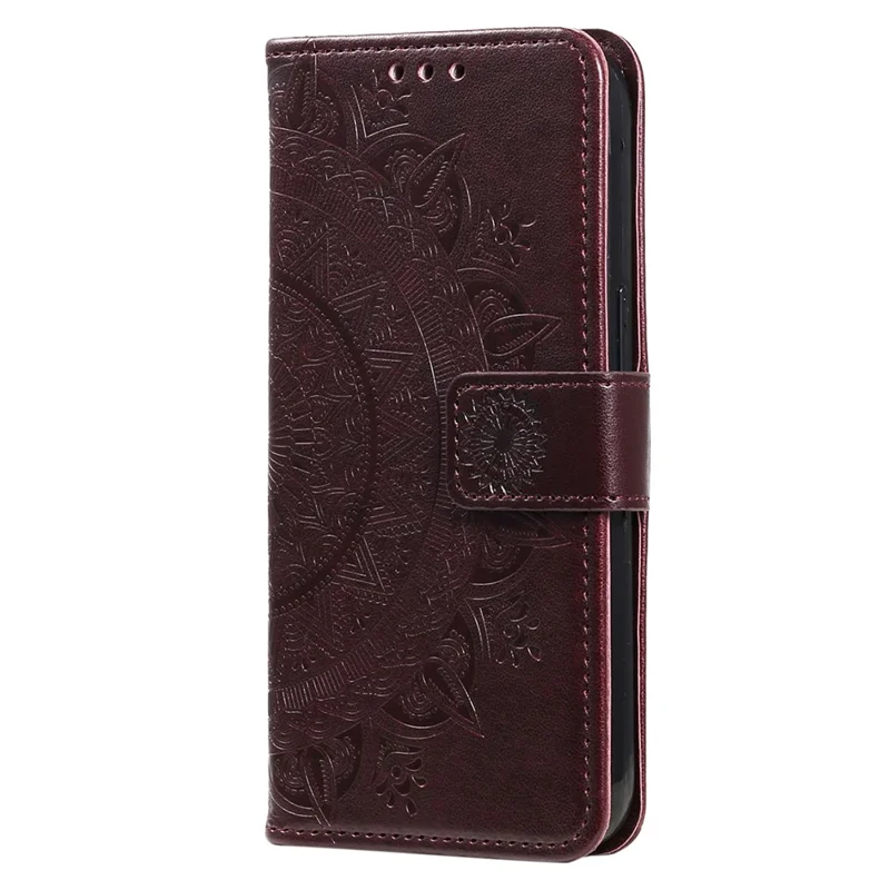 For Samsung Galaxy M14 5G Wallet Stand Flip Cover Mandala Flower Pattern Leather Phone Case - Brown