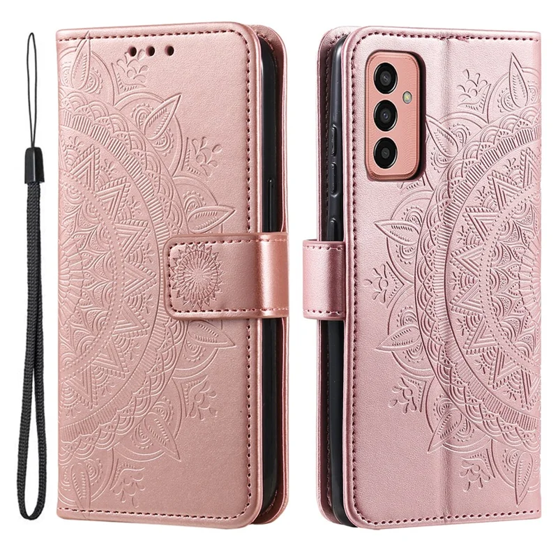 For Samsung Galaxy M14 5G Wallet Stand Flip Cover Mandala Flower Pattern Leather Phone Case - Rose Gold