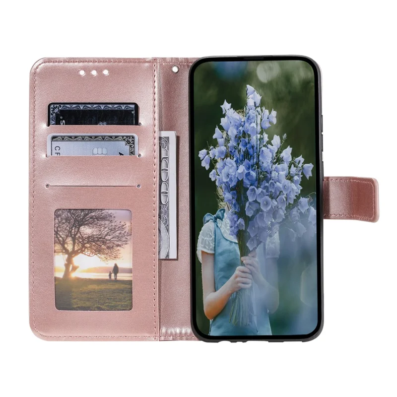 For Samsung Galaxy M14 5G Wallet Stand Flip Cover Mandala Flower Pattern Leather Phone Case - Rose Gold