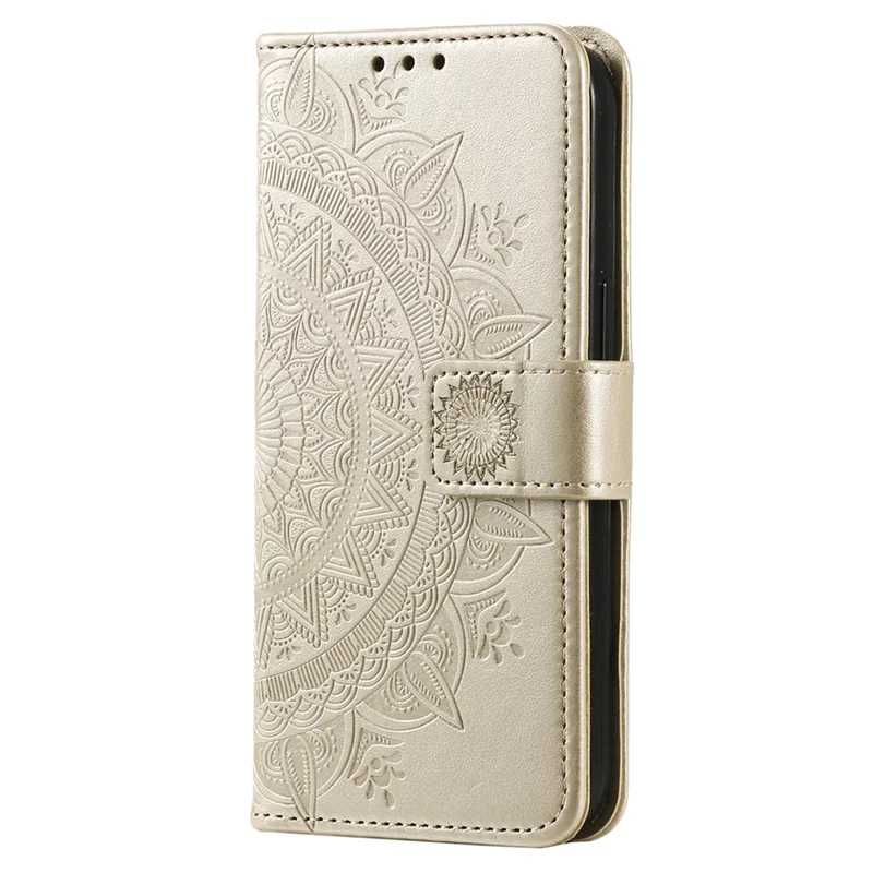For Samsung Galaxy M14 5G Wallet Stand Flip Cover Mandala Flower Pattern Leather Phone Case - Gold