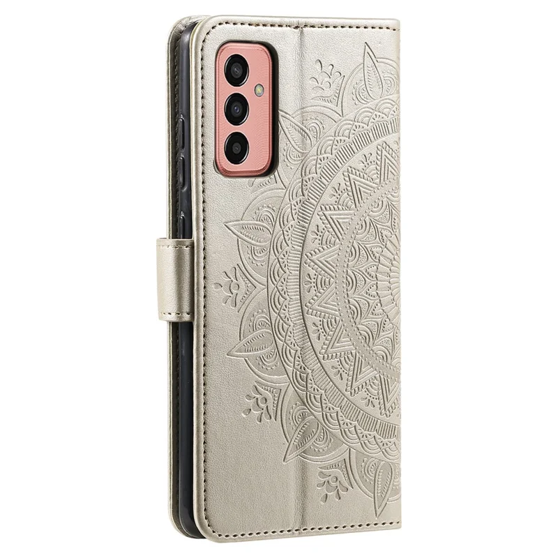 For Samsung Galaxy M14 5G Wallet Stand Flip Cover Mandala Flower Pattern Leather Phone Case - Gold