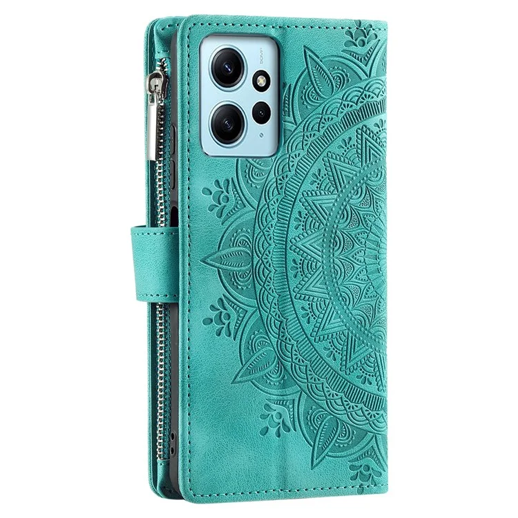 Für Xiaomi Redmi Note 12 4G Leder-Flip-Cover Mandala-Blumenmuster Brieftasche Handyhülle - Grün