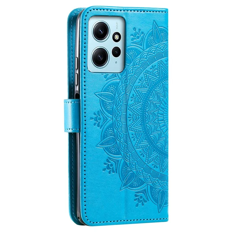 Leather Flip Cover for Xiaomi Redmi Note 12 4G Case Mandala Flower Pattern Wallet Phone Shell - Blue