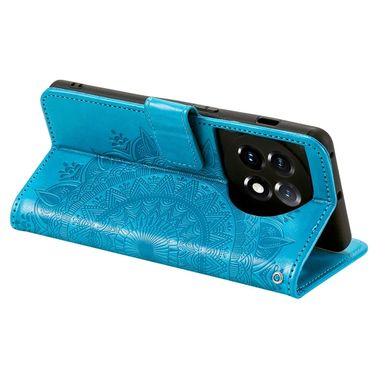 Leder-Flip-Case für OnePlus 11 5G, schockfeste Smartphone-Schale, Mandala-Blumenmuster, Wallet-Handyhülle - Blau