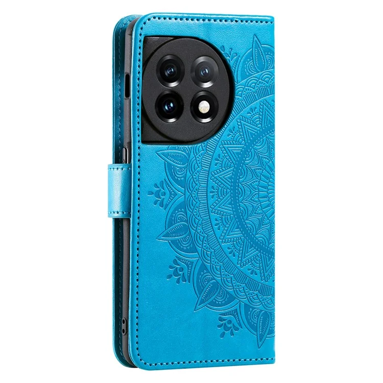 Leder-Flip-Case für OnePlus 11 5G, schockfeste Smartphone-Schale, Mandala-Blumenmuster, Wallet-Handyhülle - Blau