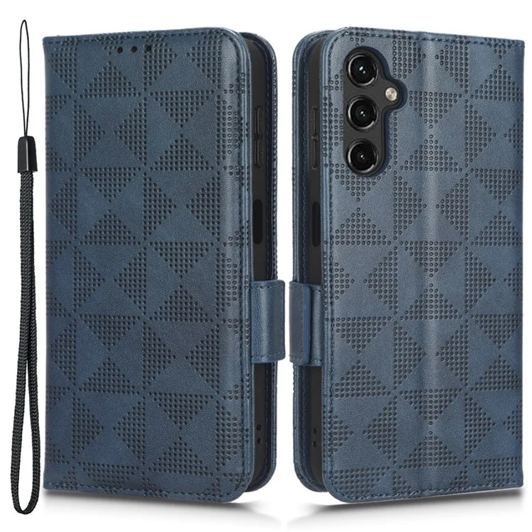 Pour Samsung Galaxy A24 4G (162,1 x 77,6 x 8,3 mm) Étui de téléphone en cuir avec motif triangulaire anti-chute et portefeuille - Bleu
