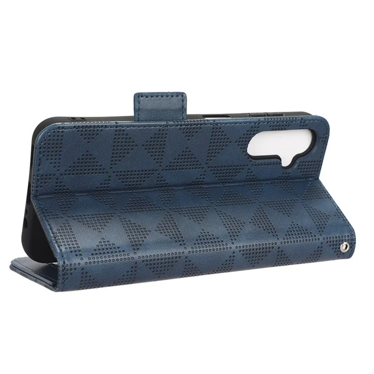 Pour Samsung Galaxy A24 4G (162,1 x 77,6 x 8,3 mm) Étui de téléphone en cuir avec motif triangulaire anti-chute et portefeuille - Bleu