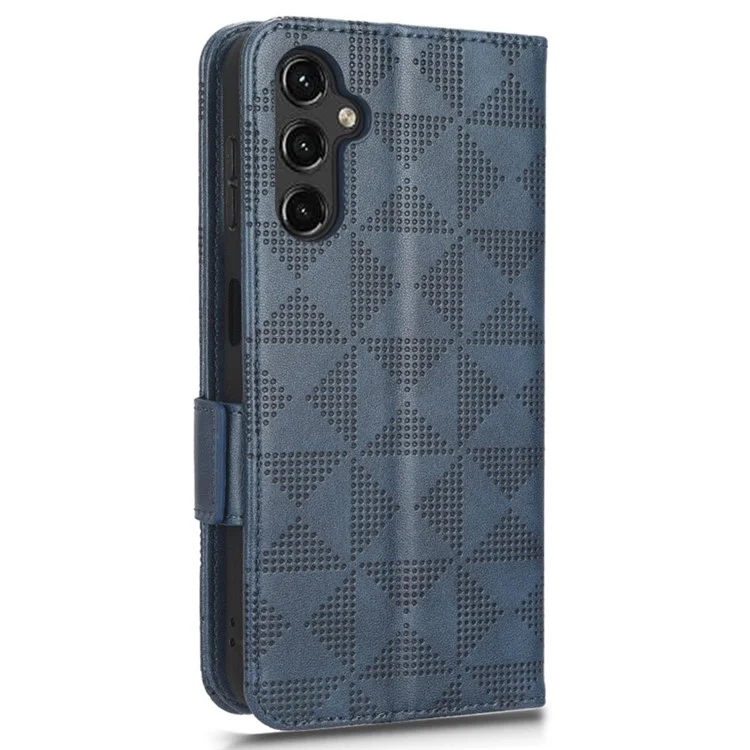 Pour Samsung Galaxy A24 4G (162,1 x 77,6 x 8,3 mm) Étui de téléphone en cuir avec motif triangulaire anti-chute et portefeuille - Bleu