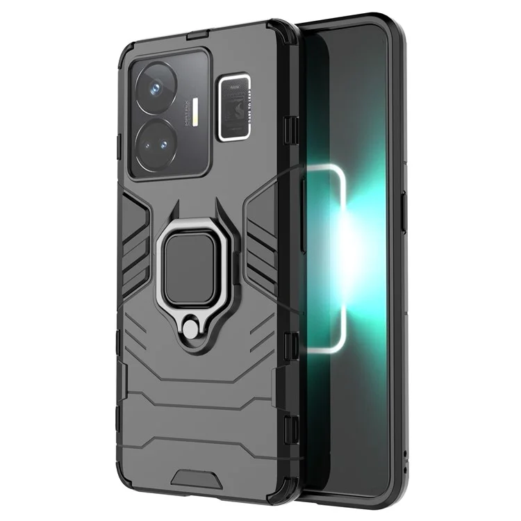 Para Realme GT Neo 5 5G / GT3 5G Anel Suporte Telefone Caso Choque Absorvente TPU+PC Capa Protetora - Preto
