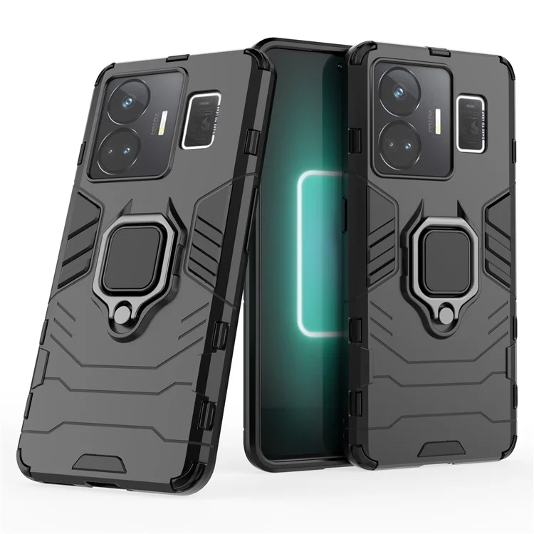 Para Realme GT Neo 5 5G / GT3 5G Anel Suporte Telefone Caso Choque Absorvente TPU+PC Capa Protetora - Preto