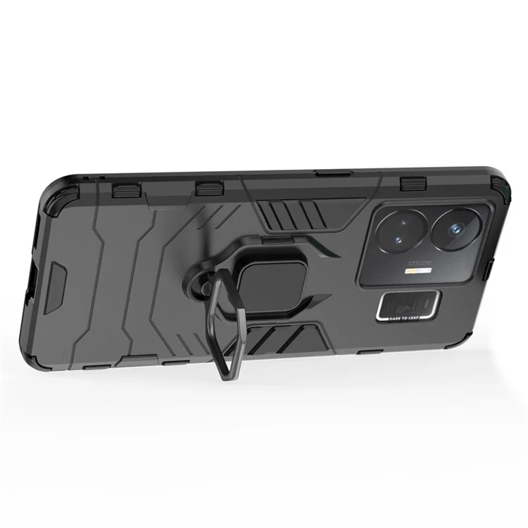 Para Realme GT Neo 5 5G / GT3 5G Anel Suporte Telefone Caso Choque Absorvente TPU+PC Capa Protetora - Preto