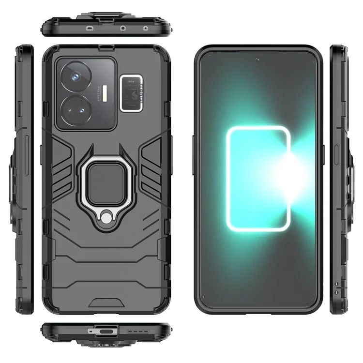 Para Realme GT Neo 5 5G / GT3 5G Anel Suporte Telefone Caso Choque Absorvente TPU+PC Capa Protetora - Preto