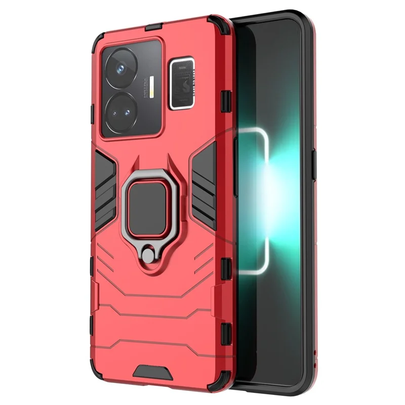 Для Realme GT Neo 5 5G / GT3 5G Ring Holder Kickstand Phone Case Shockproof TPU+PC Protective Cover - Red