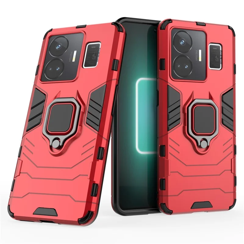Для Realme GT Neo 5 5G / GT3 5G Ring Holder Kickstand Phone Case Shockproof TPU+PC Protective Cover - Red
