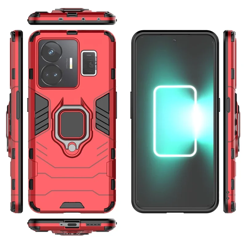 Для Realme GT Neo 5 5G / GT3 5G Ring Holder Kickstand Phone Case Shockproof TPU+PC Protective Cover - Red