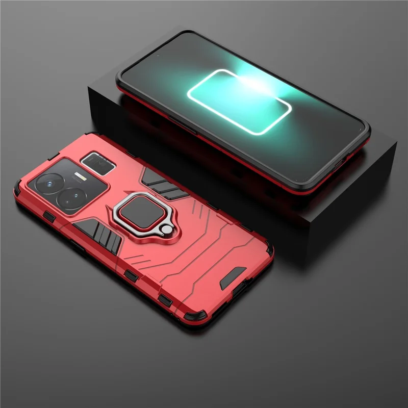 Для Realme GT Neo 5 5G / GT3 5G Ring Holder Kickstand Phone Case Shockproof TPU+PC Protective Cover - Red