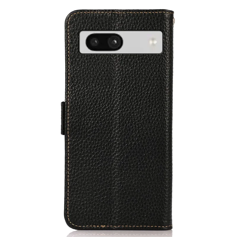 KHAZNEH Para o Google Pixel 7a RFID Bloqueando Case de Suporte para Celular Genuína Carteira de Couro de Vaca à prova de queda - Preto