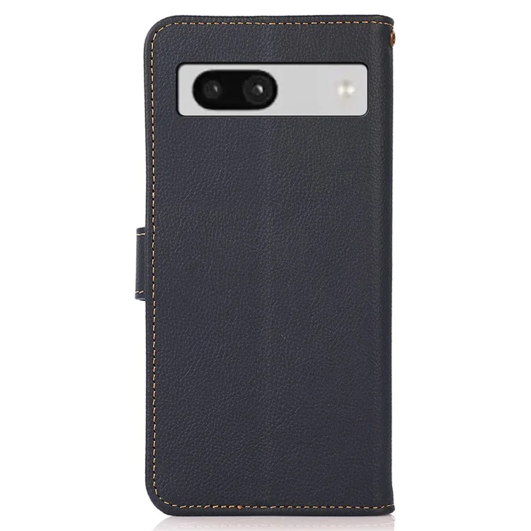 KHAZNEH Para Google Pixel 7a RFID Blocking Wallet Phone Shell Genuine Cow Leather Stand Cover - Azul