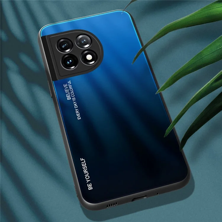 Gradient Color Phone Case for OnePlus 11 5G Tempered Glass PC TPU Anti-Scratch Phone Cover - Blue / Black