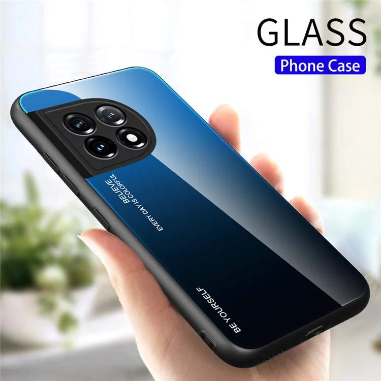 Gradient Color Phone Case for OnePlus 11 5G Tempered Glass PC TPU Anti-Scratch Phone Cover - Blue / Black