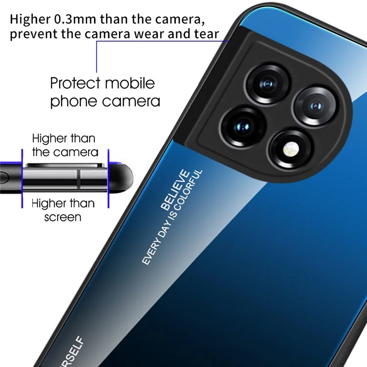 Gradient Color Phone Case for OnePlus 11 5G Tempered Glass PC TPU Anti-Scratch Phone Cover - Blue / Black