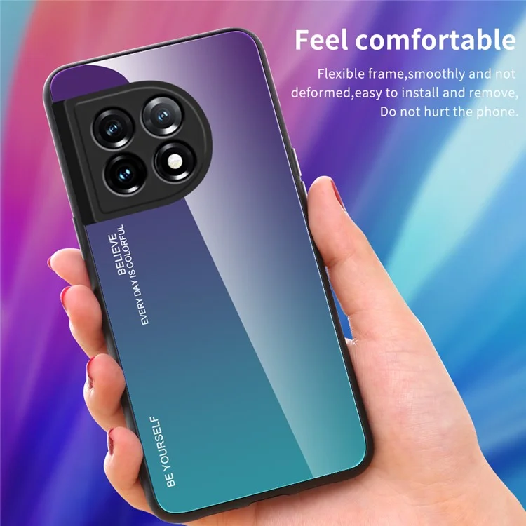 Gradient Color Phone Case for OnePlus 11 5G Tempered Glass PC TPU Anti-Scratch Phone Cover - Blue / Black