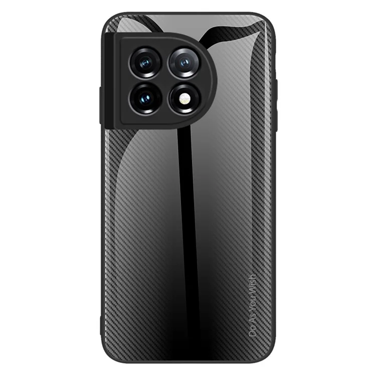 For OnePlus 11 5G TPU+Tempered Glass Phone Case Carbon Fiber Texture Cellphone Protective Cover - Black