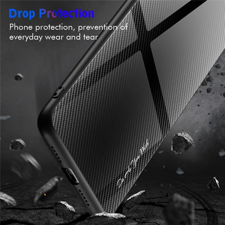 For OnePlus 11 5G TPU+Tempered Glass Phone Case Carbon Fiber Texture Cellphone Protective Cover - Black