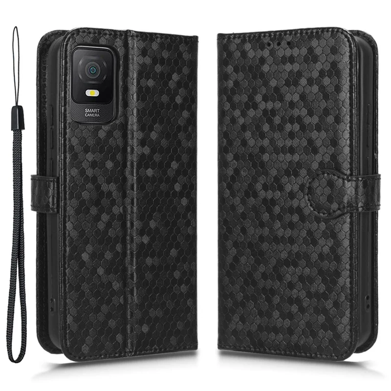 Phone Leather Case for TCL 403 Dot Pattern Imprinted Stand Wallet Smartphone Cover - Black
