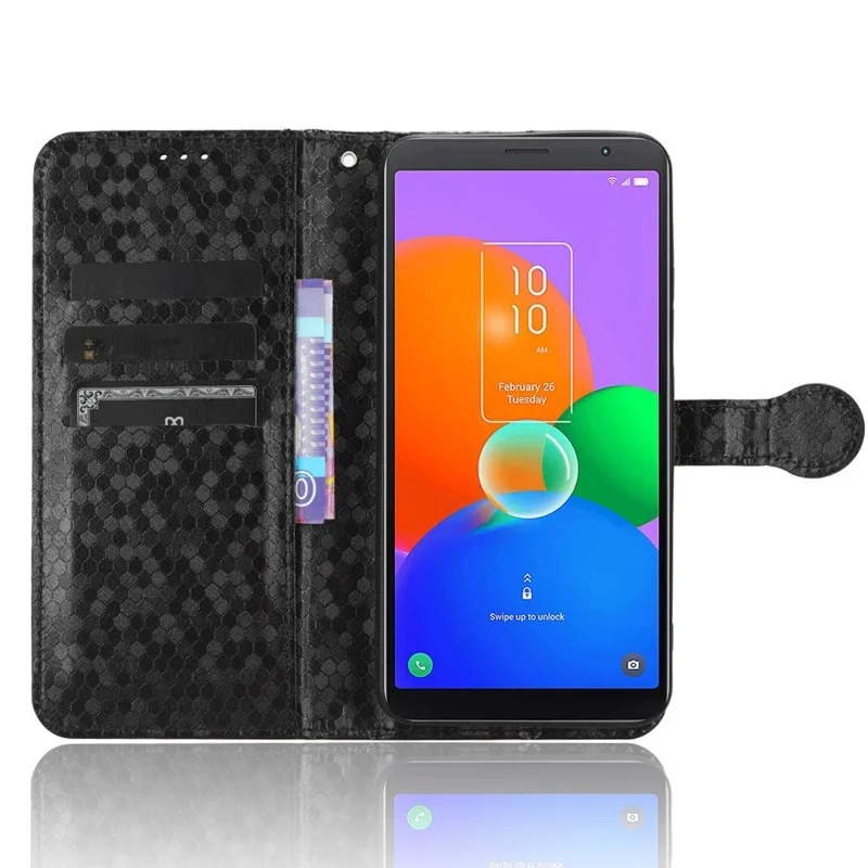 Phone Leather Case for TCL 403 Dot Pattern Imprinted Stand Wallet Smartphone Cover - Black